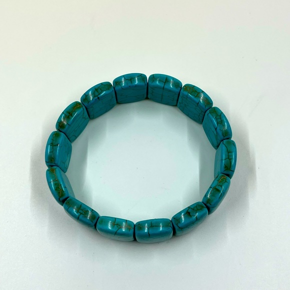 Vintage Y2K Turquoise Rectangular Stone Bead Bracelet - Picture 7 of 7